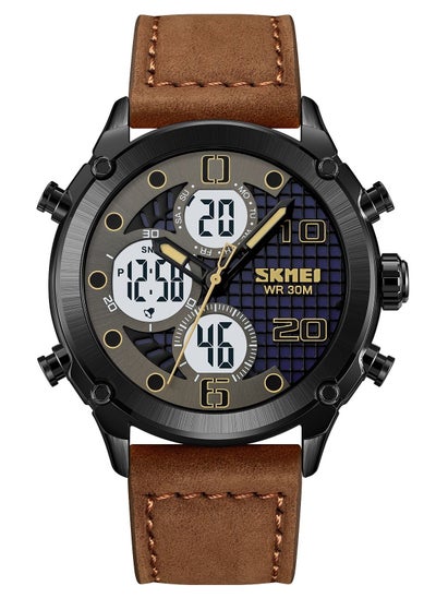 اشتري Watchs For Men Sports Water Resistance Multi-Function Leather Analog Digital LED Quartz Watch Multi Time - Brown في السعودية