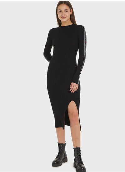 اشتري Mock Neck Ribbed Knitted Dress في السعودية