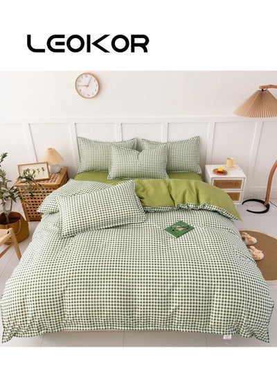 Buy 4-Piece Fashion Lattice Printed Duvet Cover Set Microfiber Pure Cotton Green 200x230cm in Saudi Arabia