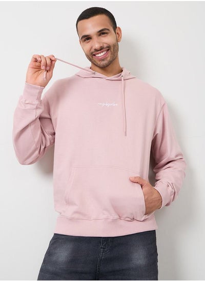 Buy Embroidered Text Relaxed Fit Fleece Hoodie in Saudi Arabia