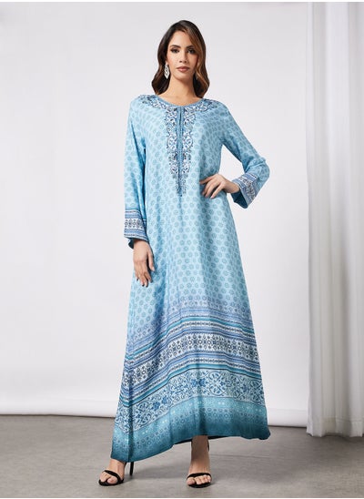 Buy All-Over Pattern Print Jalabiya in UAE