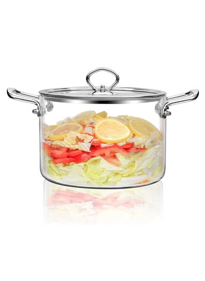 Buy Clear Glass Cooking Pot, Glass Cookware Stovetop Pot, Heat Resistant Glass Boiling Pot with Handles and Lid, for Home Kitchen Restaurant Glass Cookware, Stove and Dishwasher Safe (3.5L) in Saudi Arabia