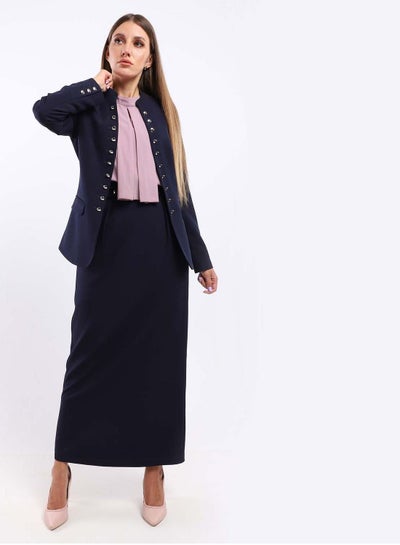 Buy Dressy Solid Straight Cut Navy Blue Skirt With Back Slit in Egypt