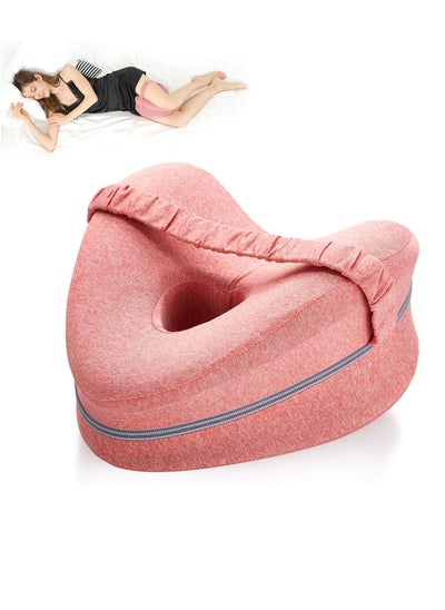 Buy Memory Foam Knee Pillow with Elastic Strap for Side Sleepers Pink 25x23x13cm in UAE