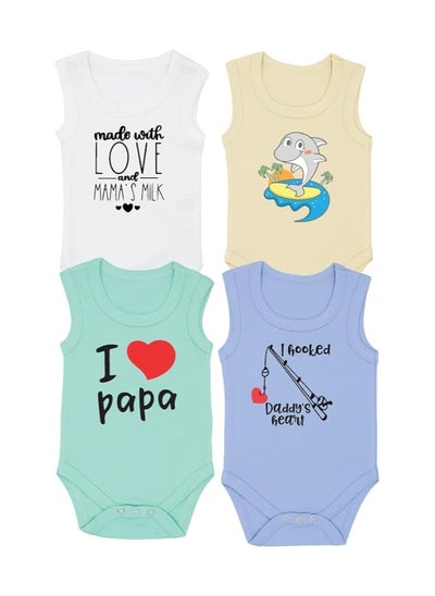 Buy Sleeveless Baby Romper Set for Boys - Pack of 4 Soft Cotton Rompers - Cute Outfits for Newborns and Toddlers with Snap Closure - Gift for Baby Boys in UAE