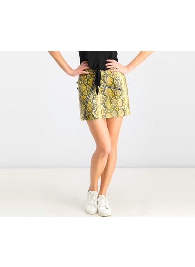 اشتري Women Snakeskin Mini Skirt, Yellow and Black في الامارات