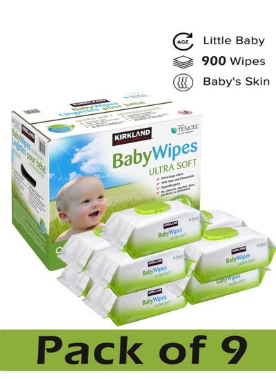 Buy 9-Piece Ultra Soft Baby wet Wipes 9x100 Sheets in UAE