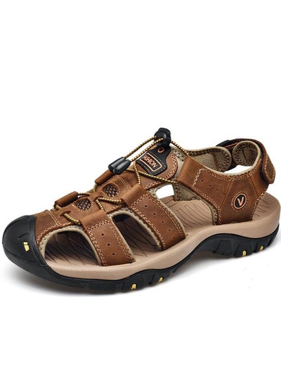 اشتري Cow Leather Sandals Summer Outdoor Handmade Men Sandals Fashion Comfortable Men Beach Leather Shoes في السعودية