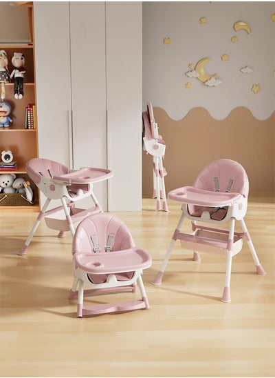 Buy 4 in 1 Baby High Chair & Portable High Chair and Compact Adjustable Backrest Footrest Seat Height High Chairs for Babies and Toddlers with Detachable PU Leather Cushion Pink in Saudi Arabia