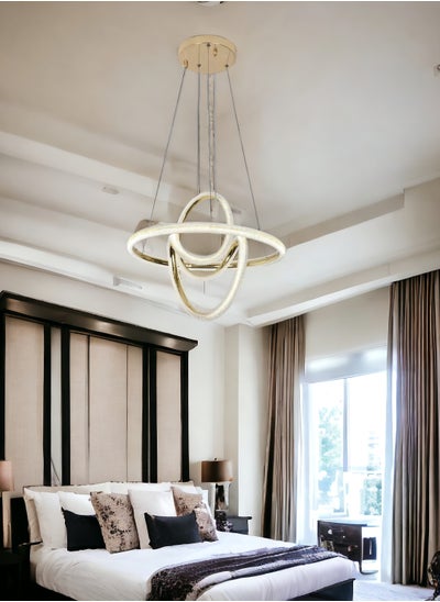 Buy Home Using Adjustable Three Colour LED Chandelier (Warm/Cool/ Neutral Light) , Golden Body Unique Shape Pendant Light for Living Room, Lobby, Study Room, Kitchen, Bedroom, Dining Room, Cafe in Saudi Arabia