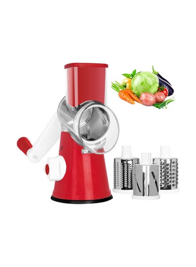 Buy Rotary Cheese Grater - Handheld Vegetables Slicer Cheese Shredder with Rubber Suction Base - 3 Stainless Drum Blades Included in UAE