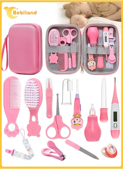 Buy 13-Piece Baby Healthcare and Grooming Kit, Safety Newborn Nursery Care Set with Hair Brush Comb, Nail Clipper, Thermometer, Pacifier Clip, Nasal Aspirator for Newborn Infant Baby Girls Boys (Pink) in Saudi Arabia