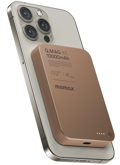 Buy Momax Q.Mag X1 10000mAh Magnetic Wireless Battery Pack USB-C Up to 20W PD output Gen2 - Desert Titanium in UAE