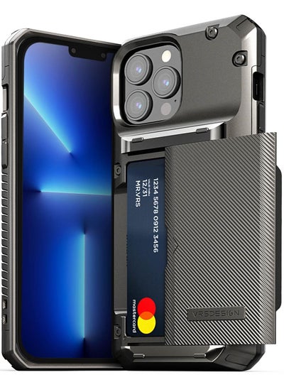 Buy Damda Glide PRO Case Cover for iPhone 13 Pro MAX Wallet [Semi Automatic] Slider [3-4] Card Slot Holder - Metal Black Groove in UAE
