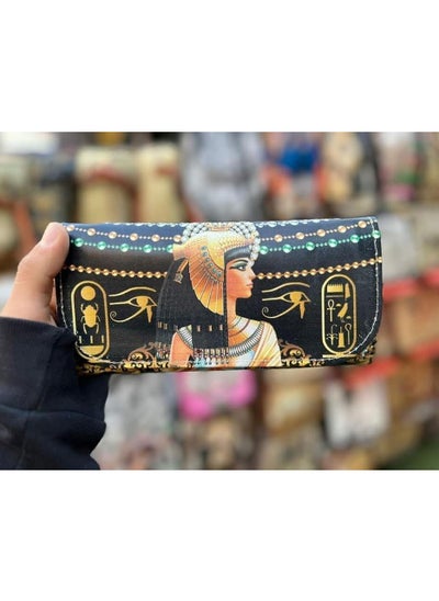 Buy Women's book and wallet, size 20*10 cm, leather wallet for women and girls for money, cards and mobile phones in various Pharaonic shapes, design No. 15 in Egypt