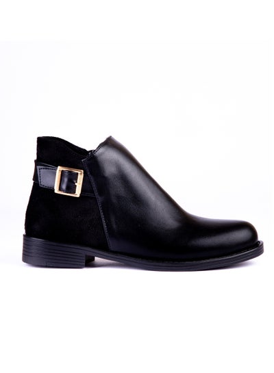 Buy Leather flat boots in suede with toka- Black G-40 in Egypt