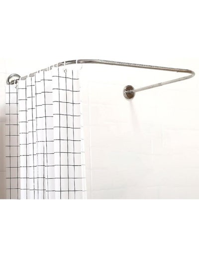 Buy U Shaped Shower Curtain Rod with 12 Curtain Hooks, 80-120cm Adjustable Extendable U-Shape Curved Corner Curtain Holder Drill/Non-Drill Mount (80-120cm x 90cm) in UAE