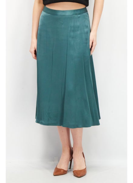 اشتري Women Solid Midi Skirt, Green في الامارات