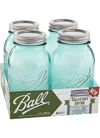 اشتري 1440069055 32 Oz Collector Edition Aqua Vintage Canning Jar With Lids &Amp; Bands 4 Count في السعودية