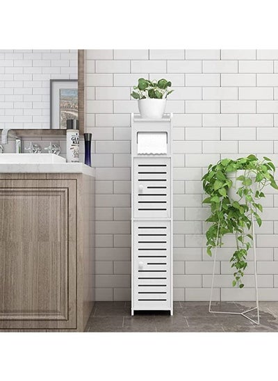 اشتري Upgrade 9mm Thickness Small Bathroom Storage Cabinet with 2 Doors and 2 Shelves, W5.9 x D6.2 x H31.5 Bathroom Organizer, 4 Tier Design Toilet Paper Storage for Small Space and Corner(White) في السعودية