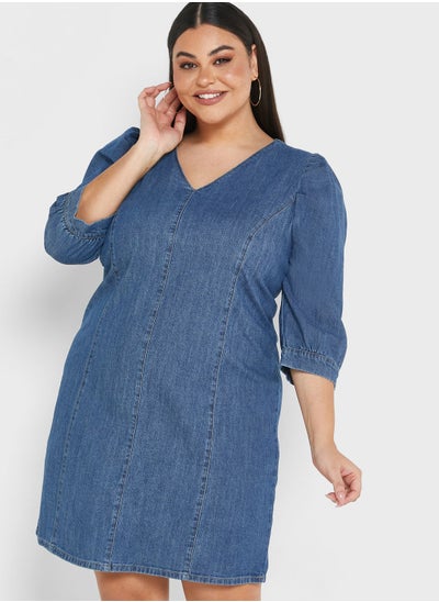 Buy Denim V-Neck Tunic Dress in UAE