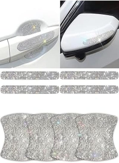 اشتري 8-piece Crystal door handle scratch Protector, Rhinestone Door handle sticker Shiny Car door handle Scratch Protector Sticker for women and girls Car sticker (silver) في مصر