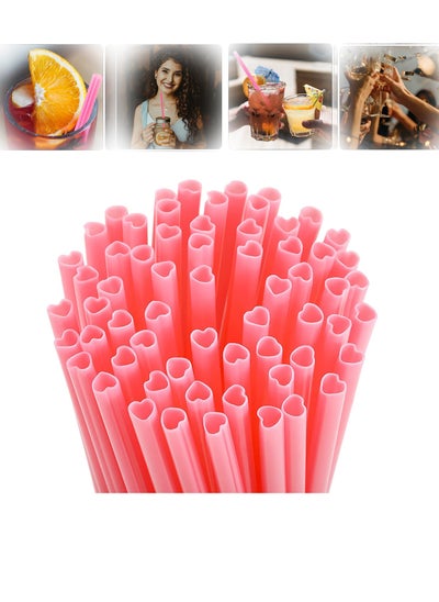 Buy Heart Shaped Pink Straws Disposable Drinking C ute Straw Individually Wrapped Pink Plastic Straw Valen tines day c o c ktail Birthday Party for kids Bridal Shower Wedding Supplies 100 Pieces in UAE