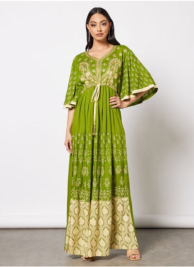 Buy Casual Embroidered V-Neck Jalabiya For Women in UAE