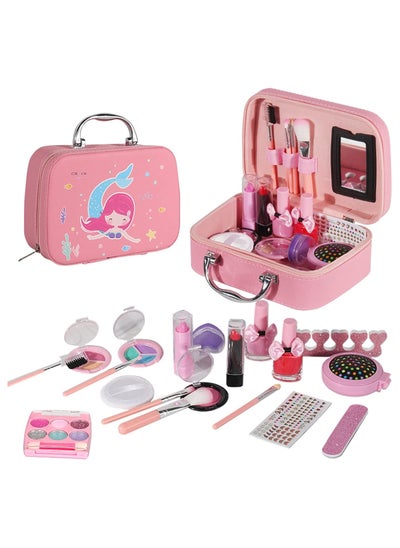 Buy Kids Makeup Kit for Girls - Real Washable Makeup Set with Cute Princess Cosmetic Purse - Pretend Play Toy for Girls 3+ (Mermaid Box) in UAE