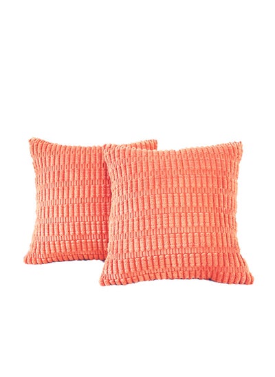 Buy 2-Piece Decorative Cushion Cover Pillow Cases Corduroy Light Orange 45x45 Centimeter in UAE