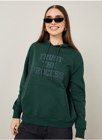 Buy Regular Fit Slogan Hoodie with Front Pocket in Saudi Arabia