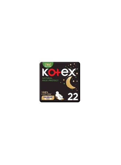 Buy Kotex Natural Maxi Protect Night Long with Wings Pads, 22 Count in UAE