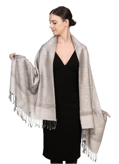 اشتري Achillea Two Tone Vintage Jacquard Paisley Pashmina Shawl Wrap Scarf (Silver Grey) في الامارات