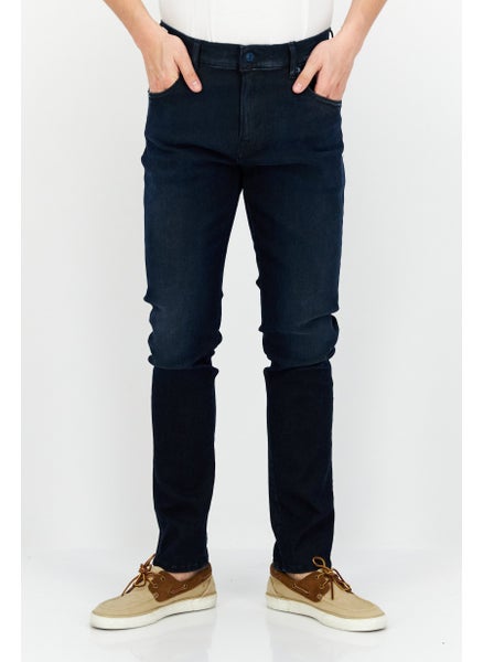 Buy Men Slim Fit Solid Stretchable Denim, Dark Navy in UAE