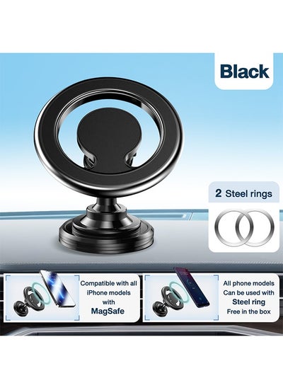 Buy Compatible with iPhone MagSafe Car Mount, Magnetic Car Mount with Two Steel Rings, MagSafe Phone Holder for iPhone 14/13/12/All Smartphones (Black) in Saudi Arabia