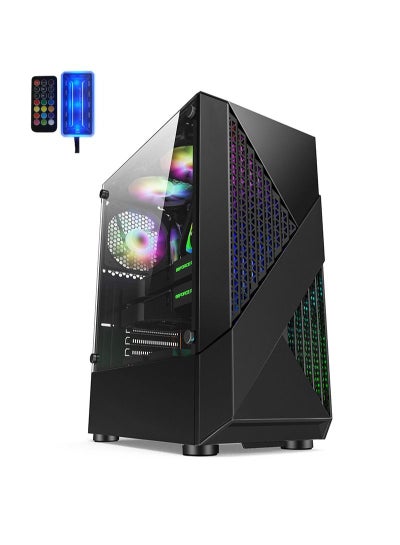 Buy Side Transparent Tempered Glass Mid Tower Gaming Case with 6 pcs 120mm ARGB Fans and Remote Controller in Saudi Arabia