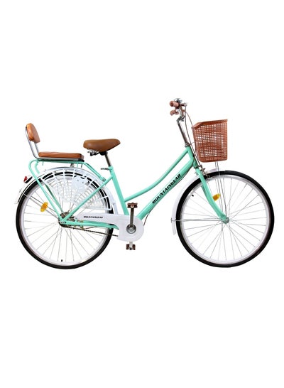Buy Lady Cruise Bike 26inch with Single Speed, Road Bicycle, City bike, Comfort Cycle for Women, Adjustable Seat Heights, Front Basket, Rear Seat and Rear Carrier, Unisex Bicycle Adult-GREEN in Saudi Arabia