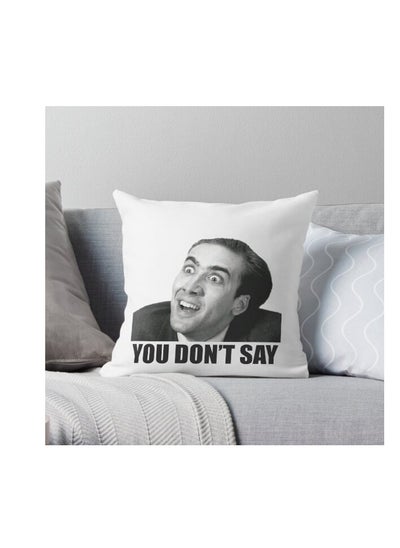 Buy Square cushion with "Nicolas cage" print, white, size 40x40 cm in Saudi Arabia