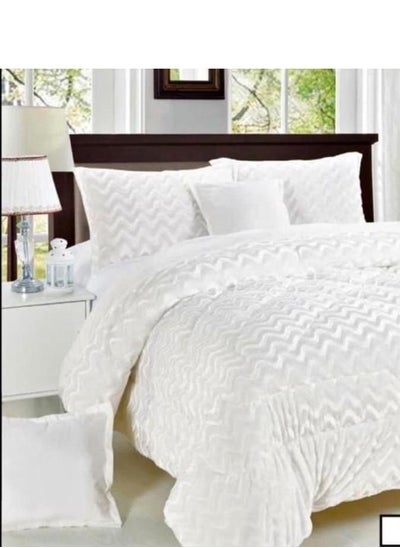 اشتري SOFT KING SIZE FUR WAVE DESIGN 6 PIECE COMFORTER SET WHITE في الامارات