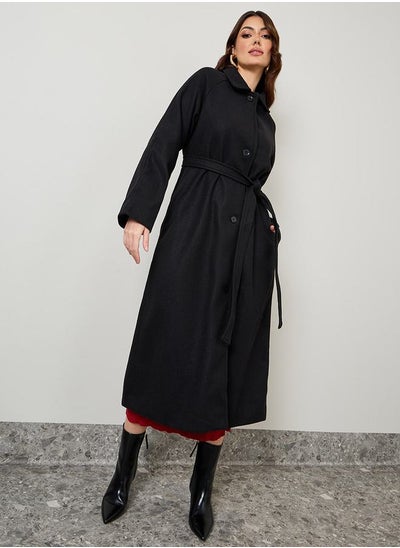 Buy Oversized Solid Belted Midi Coat in Saudi Arabia