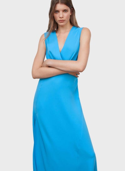 Buy Asymmetrical Hem Surplice Neck Dress in Saudi Arabia