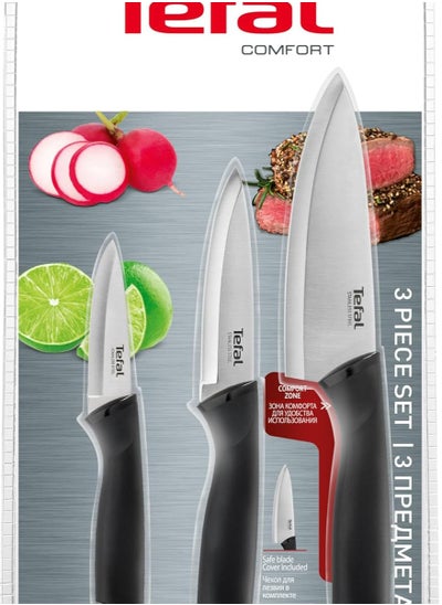 Buy Tefal Comfort Knife Set of 3, Peeler 9cm + Chef 15cm + Utility Knives 12cm, Stainless Steel - Model K221S375 in Egypt