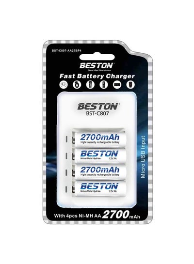 Buy Beston Charger C-807 AA + 4 PCS 2700 mAh: Charger package including the C-807 model and four AA batteries with a capacity of 2700 mAh each, providing reliable power solutions. in Egypt