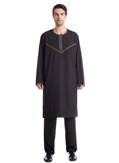 Men's Muslim Arab Long Sleeve Kaftan Set Middle Eastern Kandora Thobe ...