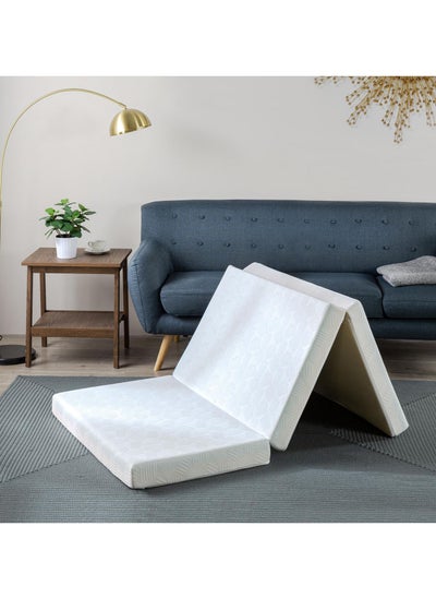 Buy Comfy Folding White Portable Quilted Mattress 180x 90x 10 Cm With Knitted Cotton Fabric in UAE