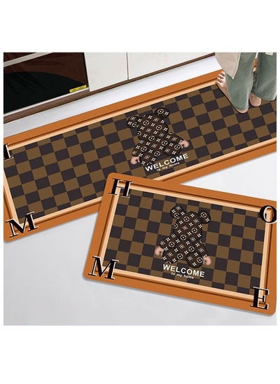 Buy 2-Piece Fashion Cartoon Bear Floor Mat Crystal Velvet Water And Oil Absorbent Kitchen Mat Door Mat Bathroom Corridor Entrance Non-slip Super Absorbent Quick-drying Non-slip Mat 50x160CM+50x80CM in UAE