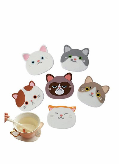 Buy Drying Mat Silicone Multi-Use Cartoon Cat Pot Holders Trivet (Set of 6 Pack) Insulated Flexible Durable Non Slip Hot Pads and Coasters Cup Mats Rubber Coaster for Winss, Tea in UAE