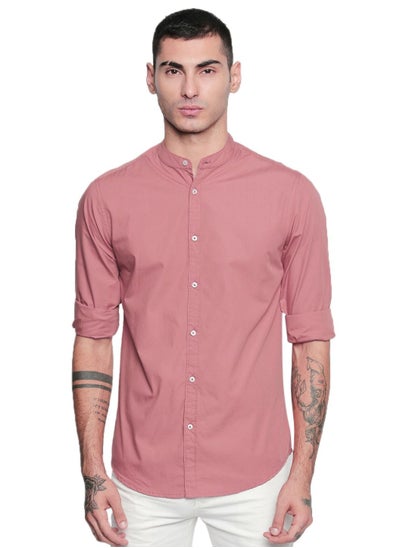 Buy Men's Solid Chinese Collar Dusty Pink Casual Shirt (CC201_Dusty Pink_S) in UAE