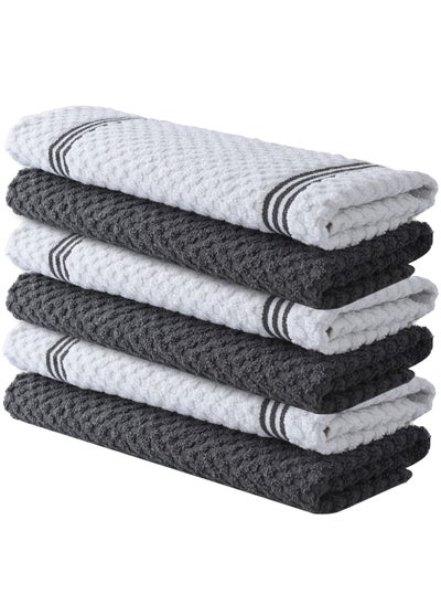 اشتري Premium Kitchen Towels – Pack of 6, 100% Cotton 40cm x 70cm Absorbent Dish Towels - 425 GSM Tea Towel, Terry Kitchen Dishcloth Towels- Grey Dish Cloth for Household Cleaning by Infinitee Xclusives في الامارات