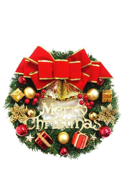 Buy Merry Christmas Wreaths 30CM Handmade Christmas Garlands with Red Bowknot, Golden Bell and for Indoor Outdoor Door Wall Ornament Window Home Christmas Festival Decor in UAE